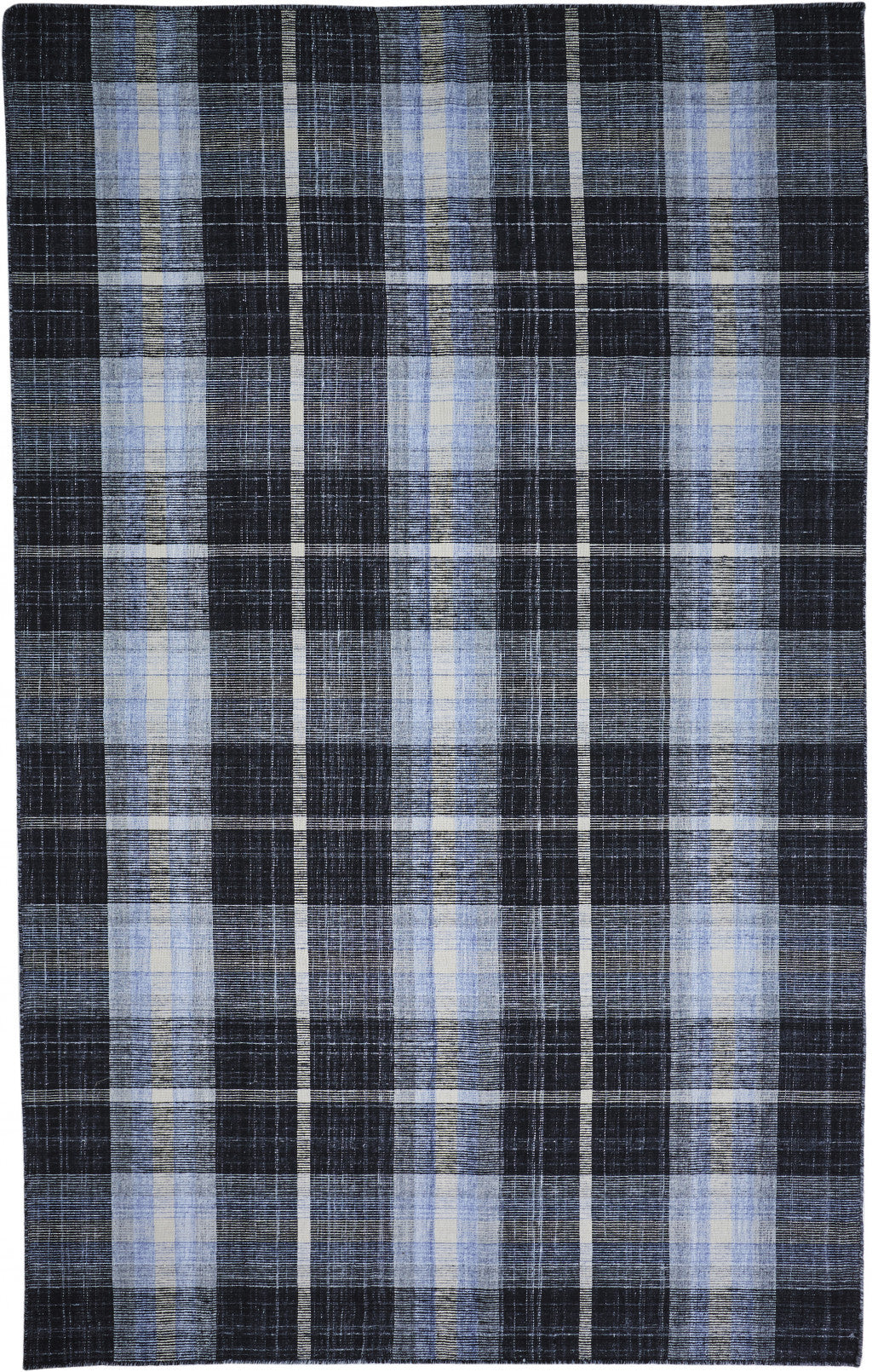 8' X 10' Black Blue And White Abstract Hand Woven Stain Resistant Area Rug-1