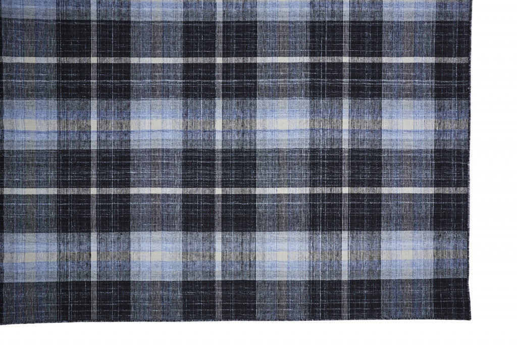8' X 10' Black Blue And White Abstract Hand Woven Stain Resistant Area Rug-7