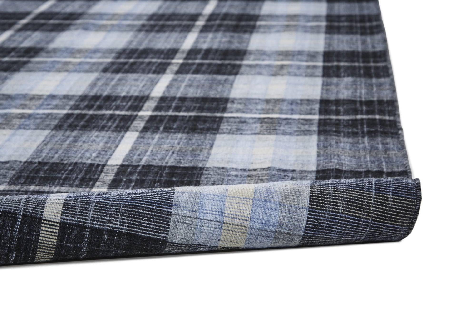 8' X 10' Black Blue And White Abstract Hand Woven Stain Resistant Area Rug-8