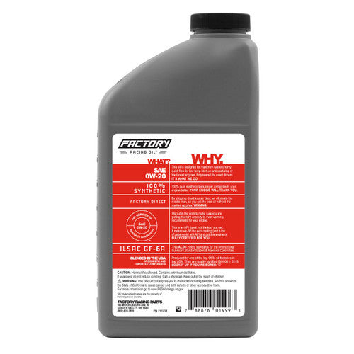 Factory Racing Parts Deluxe Oil Change Kit Fits Honda Accord Turbo 1.5L 2018-2022 0W-20 Full Synthetic - 3.5 Quarts-2