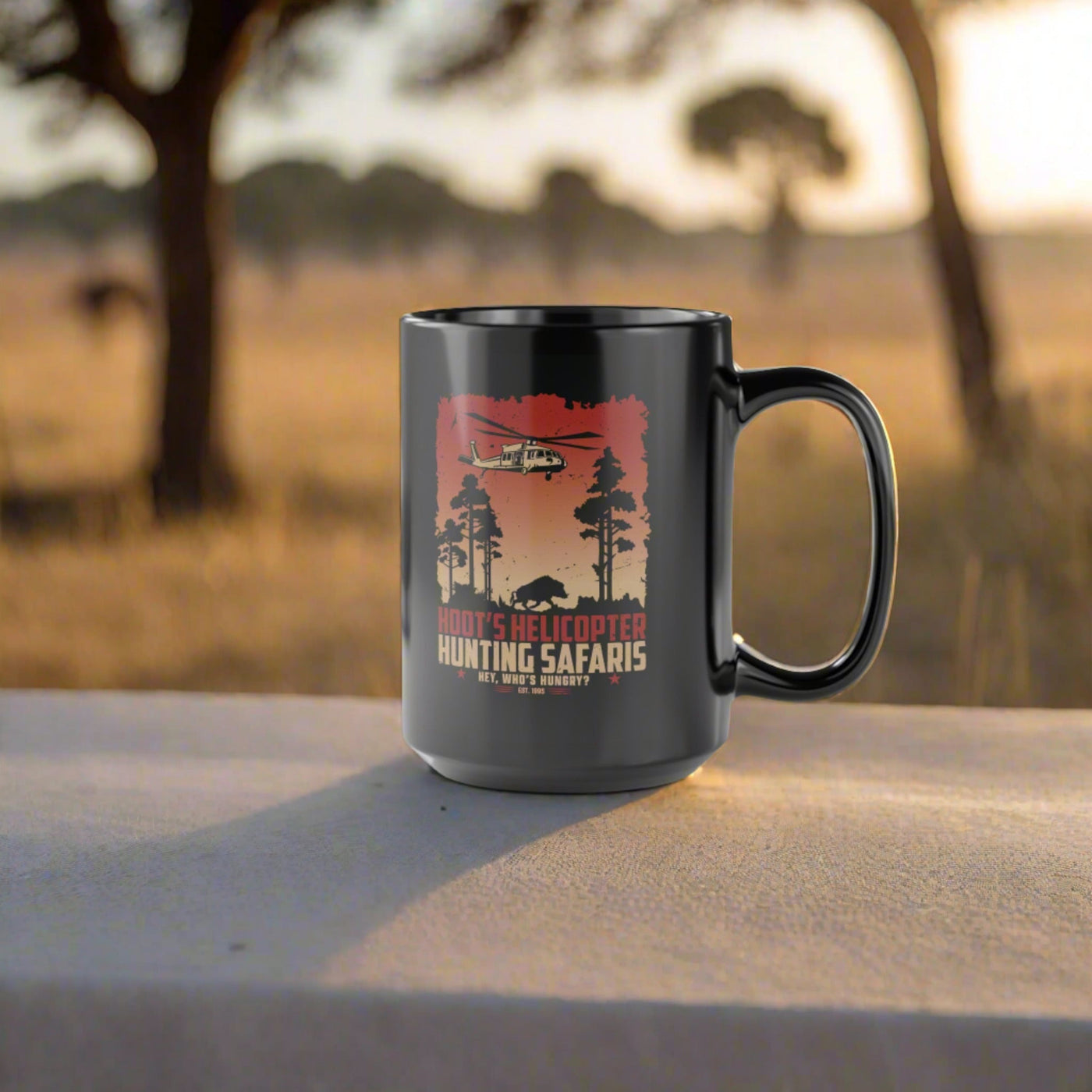 Hoot's Helicopter Hunting Safaris Mug (15oz)