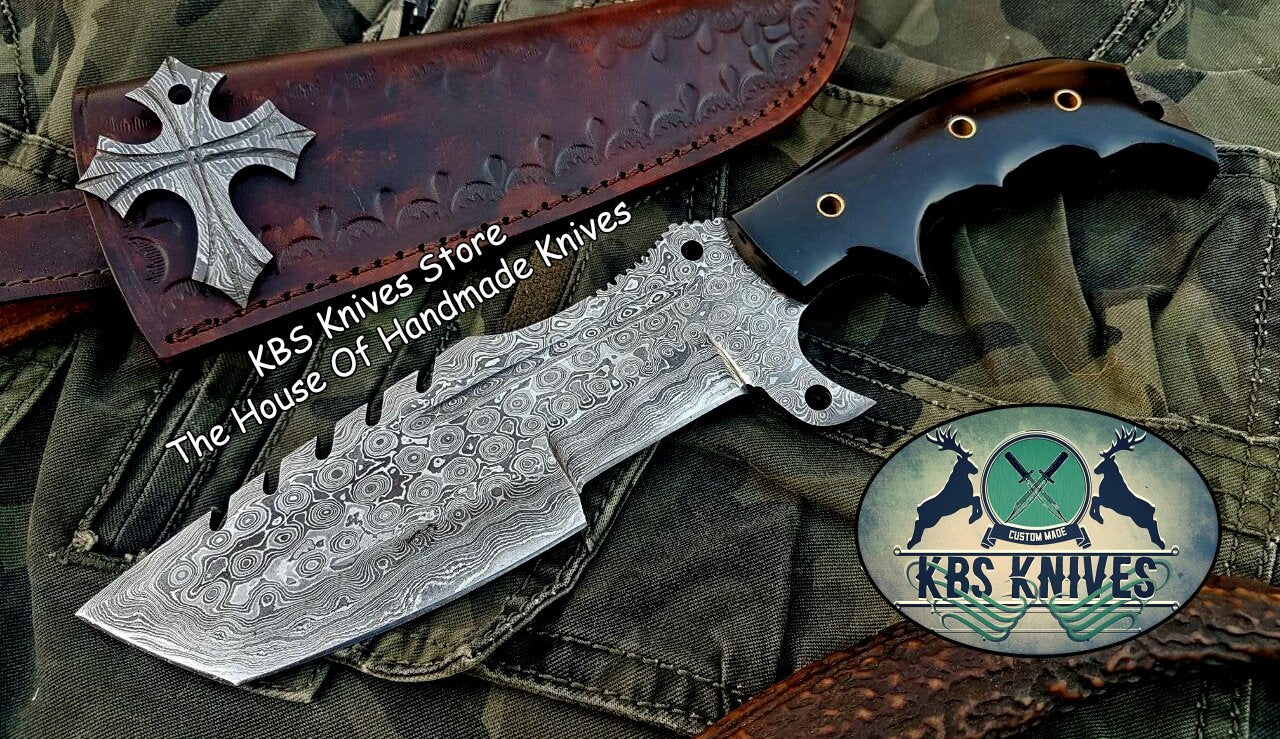 Custom Handcrafted Damascus Steel Tops Tanto Tactical Tracker Knife - Ideal for Survival, Camping & Combat | KBS Knives