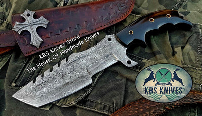 Custom Handcrafted Damascus Steel Tops Tanto Tactical Tracker Knife - Ideal for Survival, Camping & Combat | KBS Knives