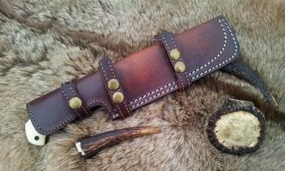 Custom Handmade Damascus Tanto Tracker Knife with Camel Bone Handle and Leather Sheath – Full Tang 12-Inch Survival Knife by KBS Knives