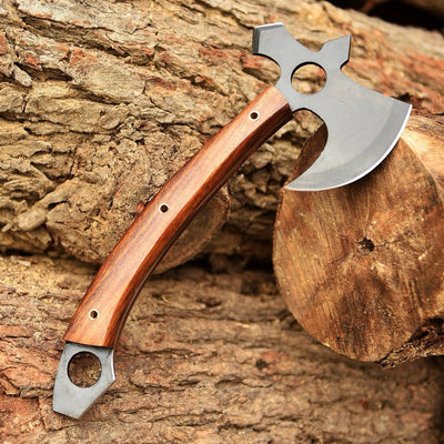 Tactical Tomahawk with Acid-Etched Full Tang 1095 Steel Blade and Rosewood Handle – Iron Guard