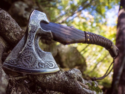 Native American Tomahawk with Custom Handmade Forged Engraved 1095 Steel Blade and Rosewood Handle – Warrior’s Edge